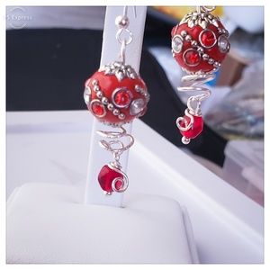 Silver Red Swarovski Crystal Drop Dangle Earrings